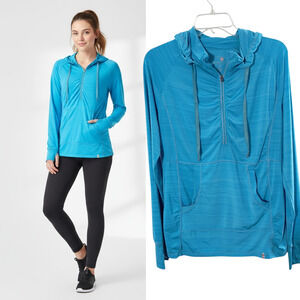 Tangerine Athletic Hoodie Women's Sz L Blue Drawstring 1/4 Zip Ruched Pullover